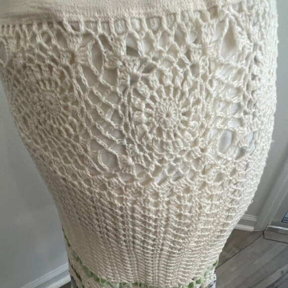 CYNTHIA STEFFE CROCHET SKIRT SZ S BOHEMIAN COTTON TAN LILAC GREEN VERSATILE CHIC - Picture 10 of 16